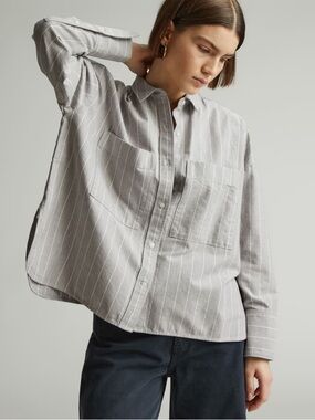Everlane Gray Striped Button-Up Shirt THE BOXY OXFORD